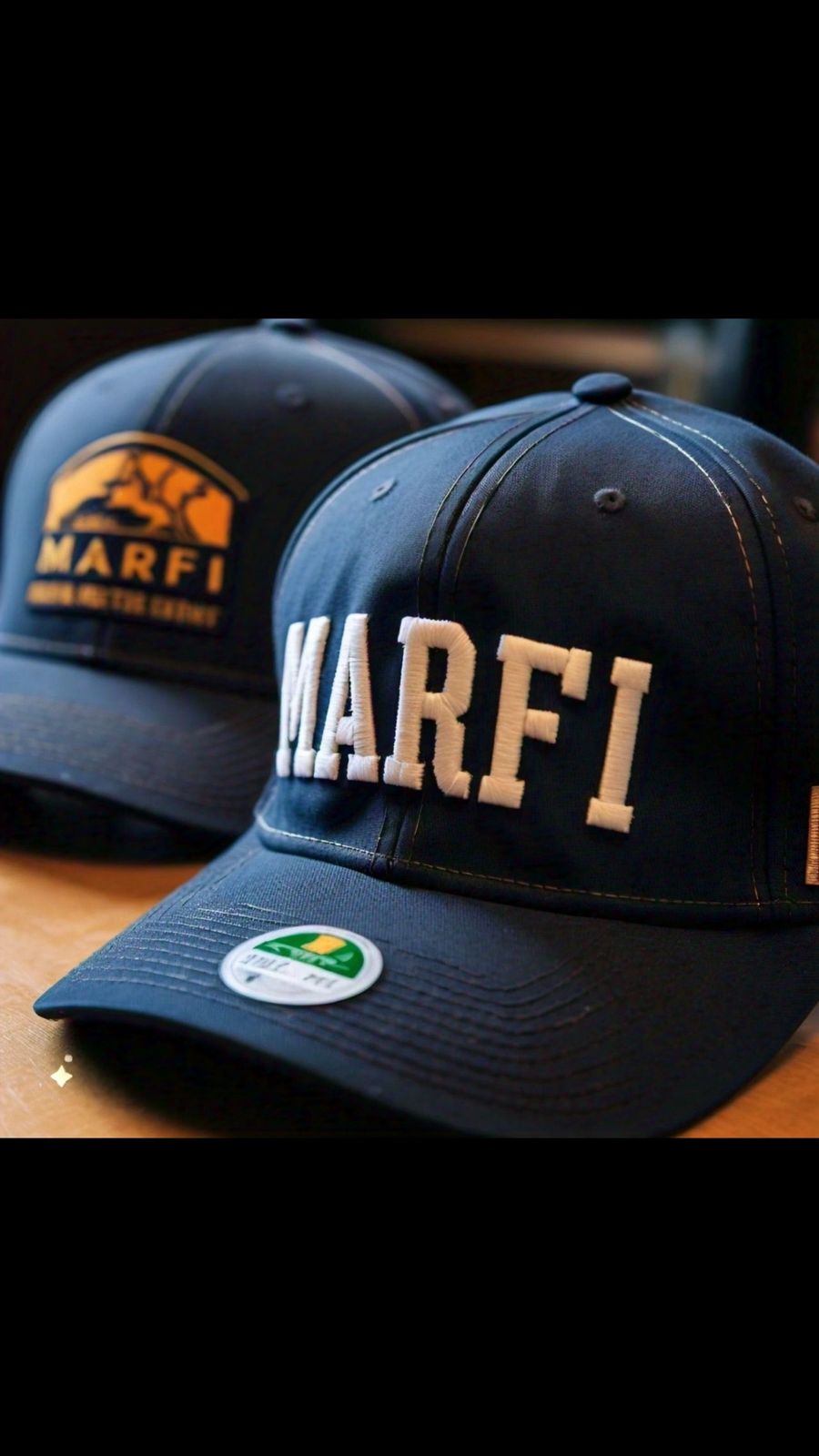 MARFI Embroidered Streetwear Caps - 6-Panel Midnight Navy & Black Curve-Brim Caps