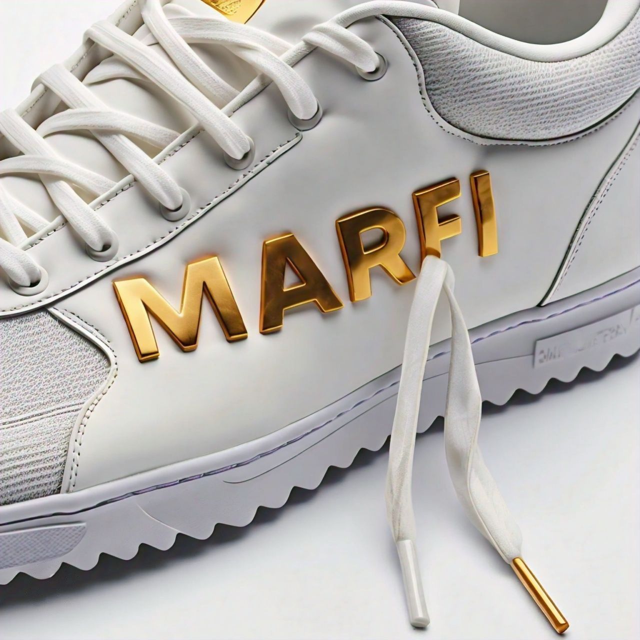 MARFI Urban Streetwear Sneakers - Minimalist White Leather Shoes with Gold MARFI Embossing