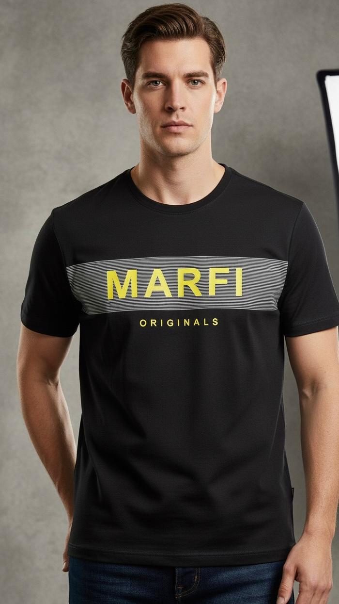MARFI Signature Heavyweight Streetwear T-Shirt in Black with MARFI Originals Chest Print